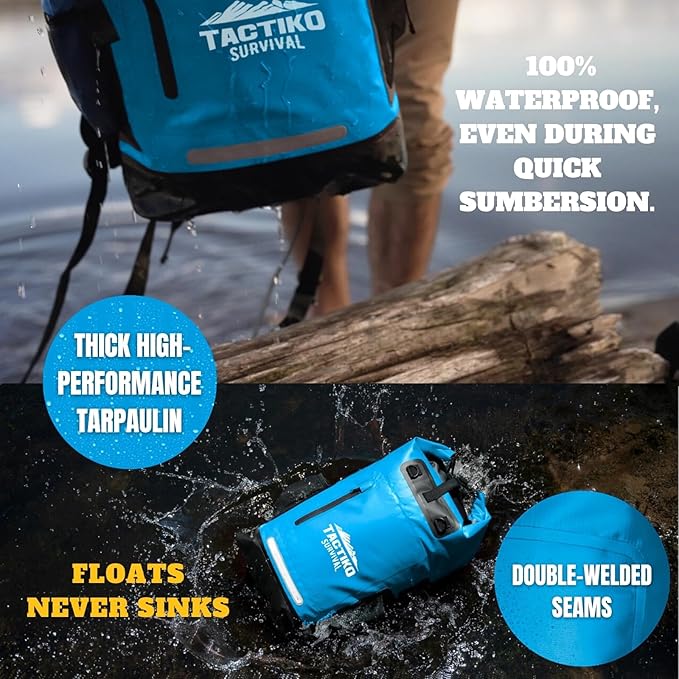 TACTIKO 30L Heavy-Duty 100% Waterproof Backpack Roll Top Dry Bags for Kayaking Hiking Camping Survival