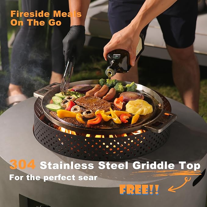 32 Inch Fire Pit Table 3-Piece Outdoor Propane Fire Pit Table 65000 BTU Round Gas Firepit Wind Guard 16 inches Tank Side Table and Baking Sheet for Garden Patio Grey