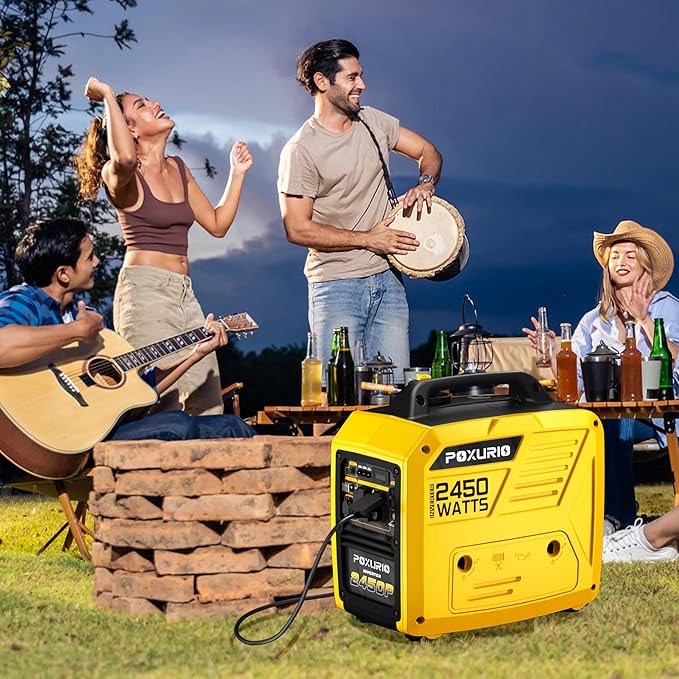 2450-Watt Portable Inverter Generator for Home Use 1.6Gallon Large Fuel Tank Up to 8.3 Hours Use 120V Gas Powered Generator Super Quiet - EPA CompliantYellow