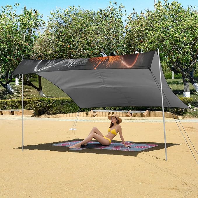 ALAZA Fire Water Wolf on Black Beach Tent Sun Shelter Portable Canopy Sunshade for Outdoor Camping Picnics Backyard Fun 10x9 ft