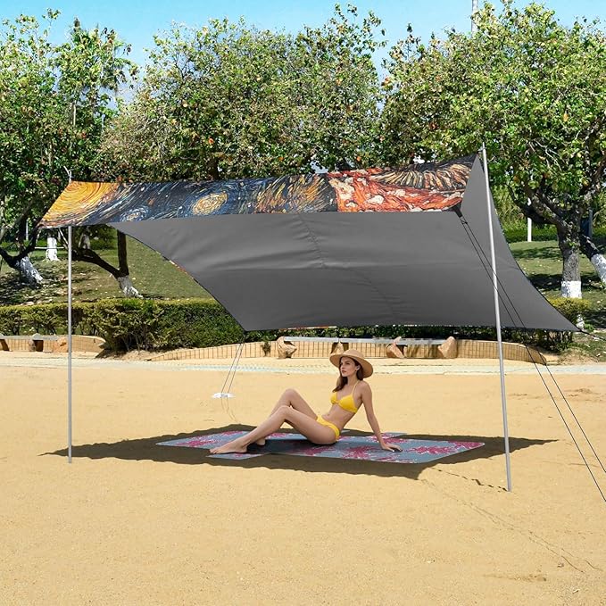 ALAZA Mushroom Starry Night Galaxy Art Beach Tent Sun Shelter Portable Canopy Sunshade for Outdoor Camping Picnics Backyard Fun 10x9 ft