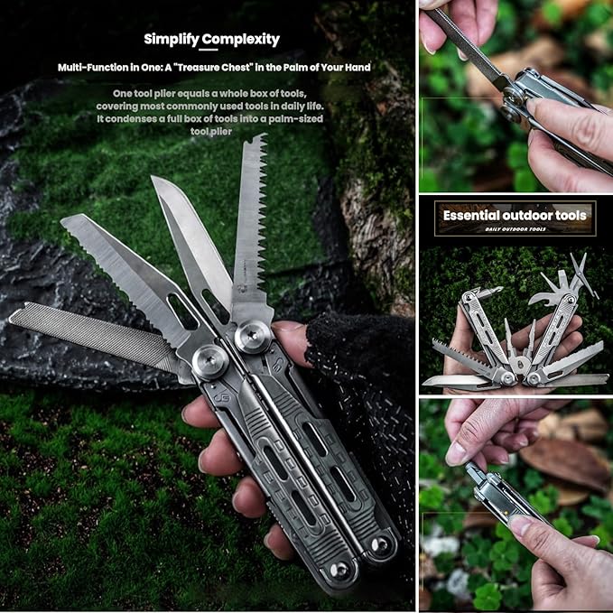 Multitool 12-in-1 Full-Size Lightweight EDC Multi-Purpose Pliers Nylon Bag Tactical Gear Camping Knives &amp Tools Gift Ideas for Men Gifts for Hunters Men who have Everything (Silver)
