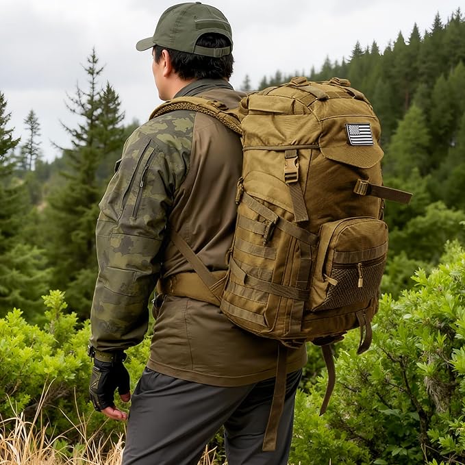 50L Tactical Backpack for Men and Women Water-Resistant Molle Rucksack Large Military Assault Pack for Hiking Hunting Camping Gym &amp Outdoor Survival Khaki