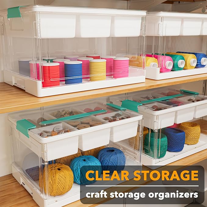 SpaceAid Craft Organizers and Storage - 24 QT Plastic Box Art Supply Storage Organizer Bin with Lid Removable Trays and Dividers Clear Container for Art and Craft Supplies1 Pack