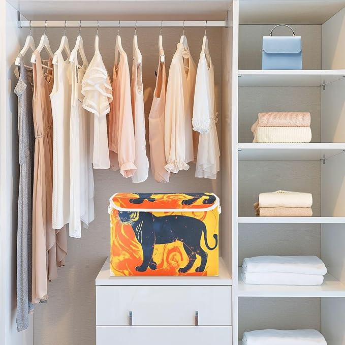 Concept Animal Storage Cube Bins Basket with Lid Collapsible Flip-top Fabric with Handle for Home Bedroom Closet Office 16.5×12.6×11.8 in