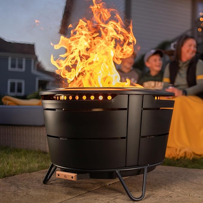 TIKI 27.5-Inch Smokeless Reunion Fire Pit Large Outdoor Fire Pit for Gatherings Wood Burning with Removable Ash Pan &amp Weather-Resistant Cover Modern Black Design – Perfect for Patio &amp Backy
