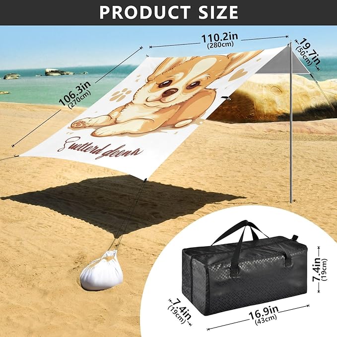 ALAZA Cute Funny Dog Puppy Lettering Quote Sweet Dreams Beach Tent Sun Shelter Portable Canopy Sunshade for Outdoor Camping Picnics Backyard Fun 10x9 ft