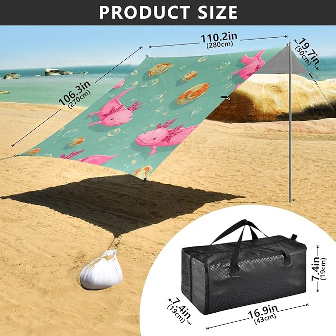 ALAZA Salamander Conch Pattern Beach Tent Sun Shelter Portable Canopy Sunshade for Outdoor Camping Picnics Backyard Fun 10x9 ft