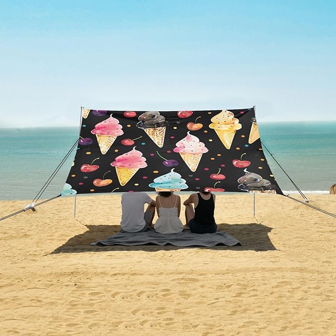 ALAZA Watercolor Ice Creams Cherries Pattern Beach Tent Sun Shelter Portable Canopy Sunshade for Outdoor Camping Picnics Backyard Fun 10x9 ft
