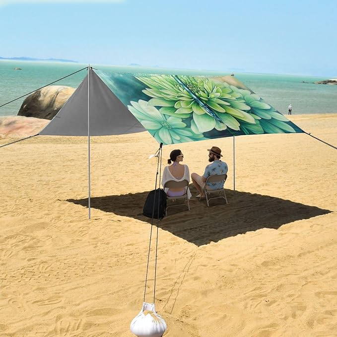 ALAZA Green Dragonfly Flowers Art Beach Tent Sun Shelter Portable Canopy Sunshade for Outdoor Camping Picnics Backyard Fun 10x9 ft