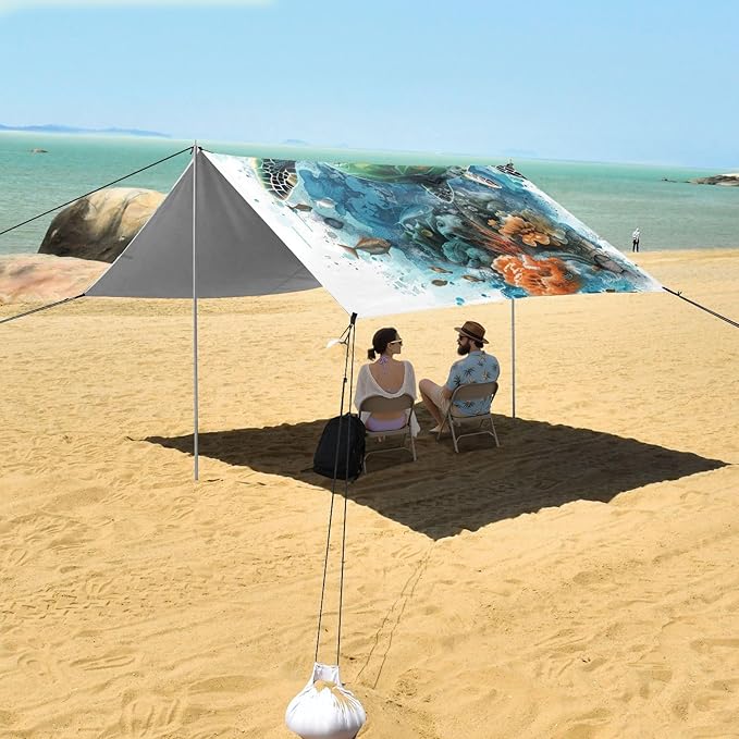 ALAZA Sea Turtle Fish Ocean Beach Tent Sun Shelter Portable Canopy Sunshade for Outdoor Camping Picnics Backyard Fun 10x9 ft