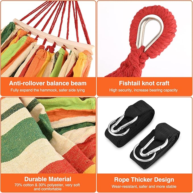 Bestrip Portable Hammock Single &amp Double Hammocks with Carrying Bag and 2 Tree Straps for Camping Travel Beach Outdoor 660lbs Capacity