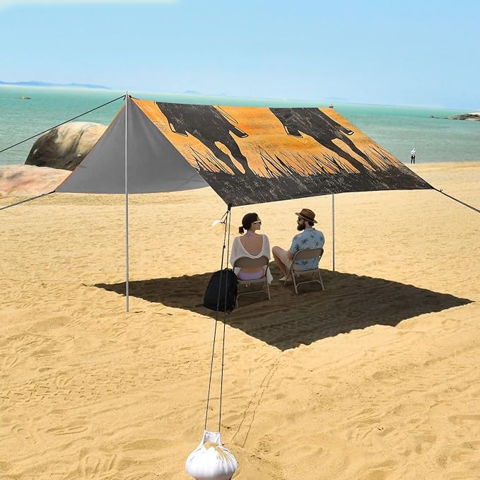 Two Western Cowboys Beach Tent UPF50 Waterproof Shade Sun Shelter with Sandbags and Shovel for Camping Picnics Backyard &amp Fishing