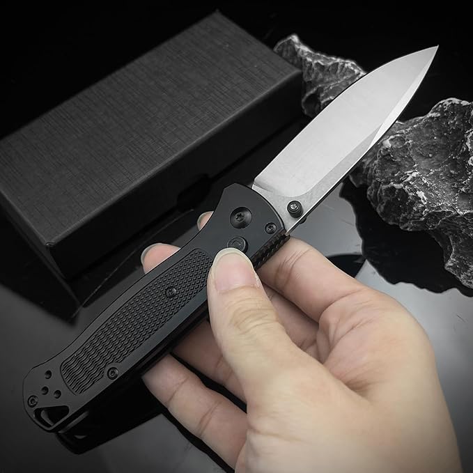 7.4-inch Button Lock Folding Knife with D2 Steel Blade and Aviation Aluminum Handle. Thumb Stud Manual Open. EDC Outdoor Camping Fishing Knife. Adventure Tool. Gift for Men.