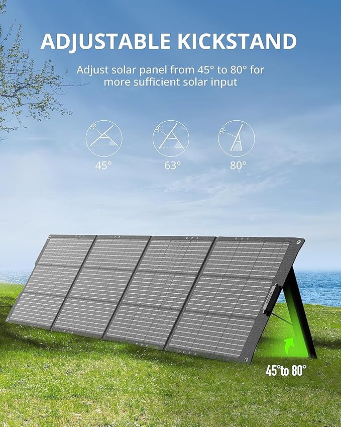 GROWATT 200W Solar Panels Portable for Power Station 24V Solar Panel Waterproof IP67 Foldable Solar Charger with Adjustable Kickstands Universal Connector Dustproof for Camping RV Off Grid System