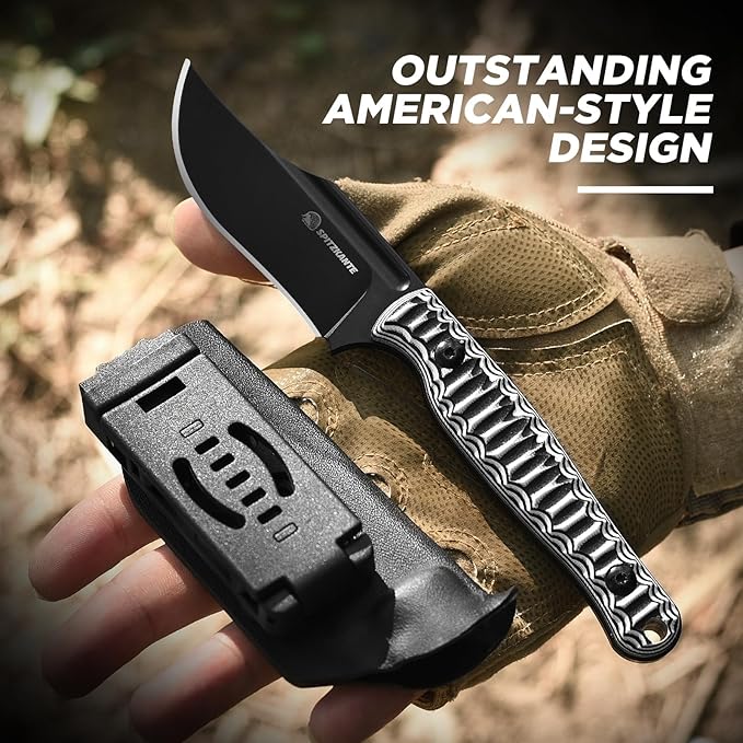 D2 EDC Fixed Blade Knife LW-Y 8 Tactical Knife with Sheath 3.5 Clip Point Black Blade G10 Handle Camping Hunting Survival and Outdoor Use