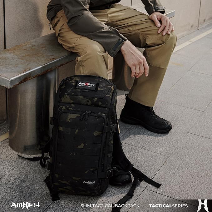AMHEH 20L 1050D Slim Tactical Backpack - 13 Laptop Suspended Protection Heavy Duty Urban Commuting Everyday Carry Daypack Black Camo