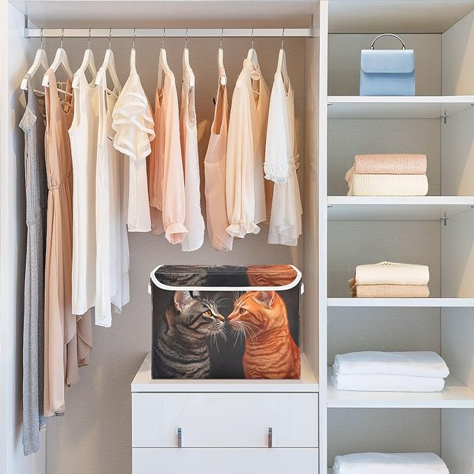 AIXIWAWA Lidded Storage Cube (Cats Black Orange) Fabric Foldable Closet Bins with Flip Lid and Handles Organizer Basket Container 16.5 x 12.6 x 11.8 IN