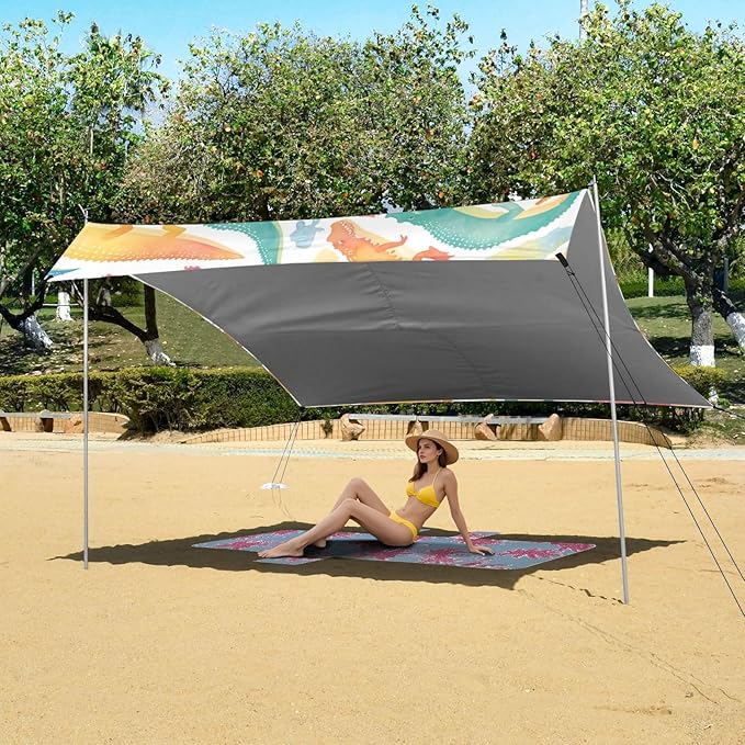 Watercolor Crocodiles Beach Tent UPF50+ Lightweight Sun Shelter with Sand Pockets for Camping Trips Fishing Backyard Fun or Picnics