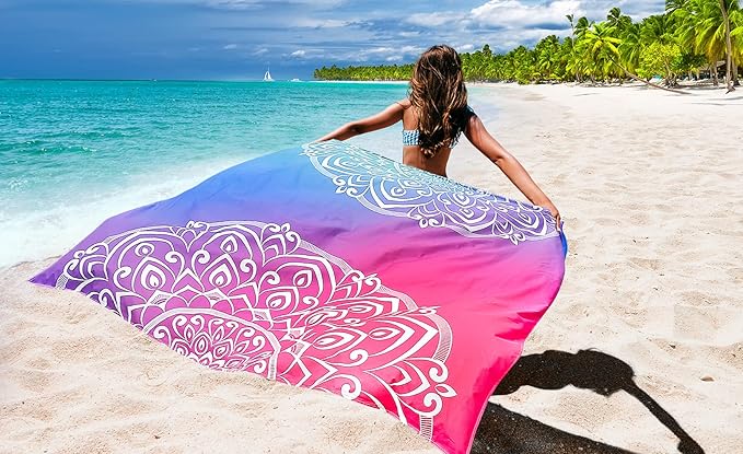 WIWIGO Beach Blanket Waterproof Sandproof Beach Mat 79 X 83/10'x9'for 2-8 Adults Quick Drying Outdoor Picnic Mat Beach Accessories for Travel Camping Hiking