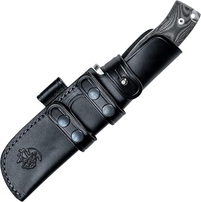 J&ampV URSUS – Survival Knife for Camping Bushcraft Field Hunting Fishing Blade 14.5 cm Stainless Steel MOVA 1.4116 Leather Sheath Made in Spain BLACK MICARTA