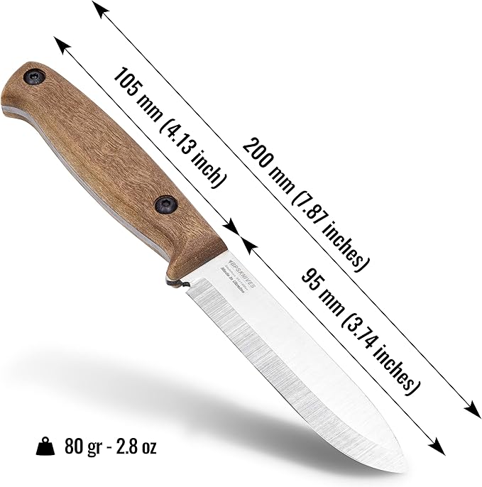 BPSKNIVES BS1FT SSH - Full-Tang Fixed-Blade Knife - Sharp Stainless Steel Bushcraft Knife With Sheath - Survival Compact Knife - Tactical Outdoor Camp Knives