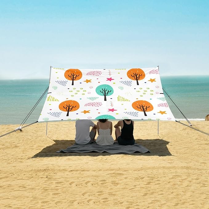 Beach Canopy with Windproof Ropes &amp Sandbags Beach Tent Sun Shade Sun Shelter for Camping Trips Fishing Backyard Fun or Picnics Tree