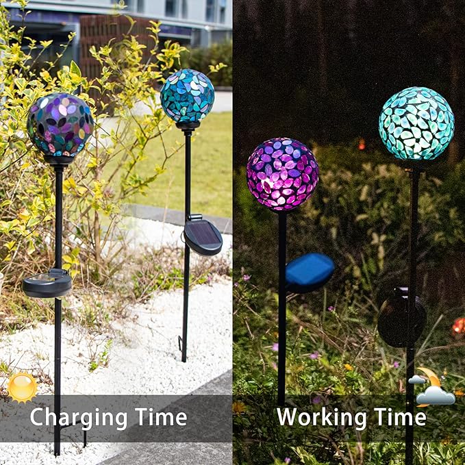 VCUTEKA Solar Garden Decorative Lights Outdoor Mosaic Solar Light Waterproof LED Pathway Stake Light for Landscape Patio Yard Deck Walkway Decoration 2 Pack （Blue&ampPurple）