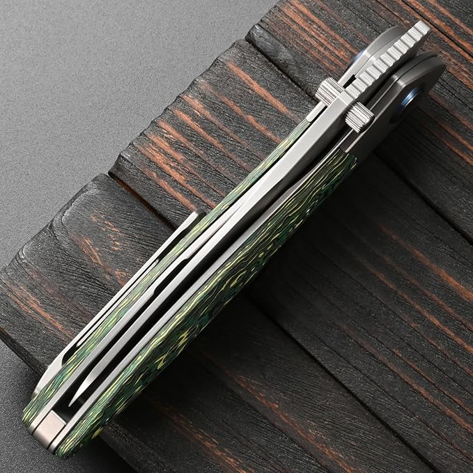 Sitivien ST273 Folding Knife S90V Steel Blade Titanium &amp Carbon Fiber Handle Knife with Pocket Clip for Outdoor Camping Hiking Survival Hunting (Green)