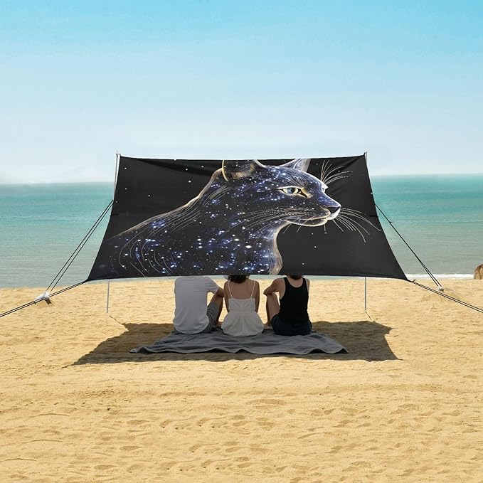 ALAZA Black Galaxy Beach Tent Sun Shelter UPF50+ Protection Beach Shade Canopy w/ 4 Sandbags for Outdoor Camping Fishing Backyard Fun Picnic 10x9 ft