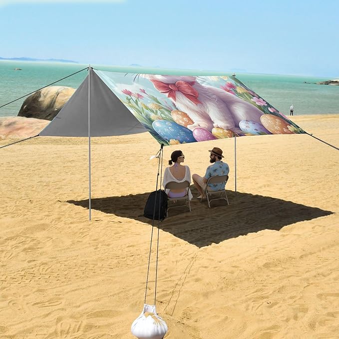 Easter Eggs Spring Bunny Beach Tent Sun Shelter Set UPF50+ UV Protection 10.5 x 9.19 FT Camping Shade Canopy with Sandbags Sand Anchors Carrying Bag and Others
