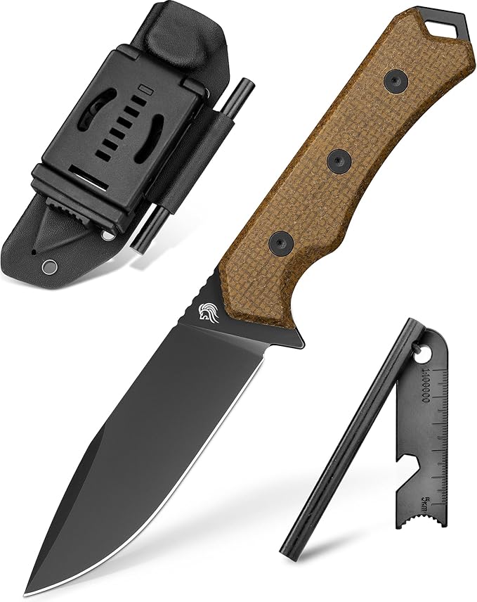 NedFoss BOAR Survival Knife with Fire Starter 4.1 D2 Steel Full Tang Hunting Knife Kydex Sheath Micarta Handle