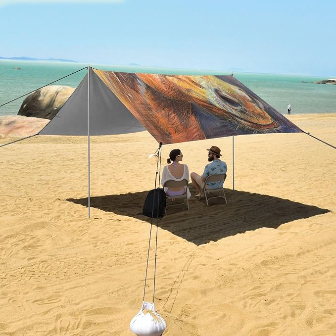 ALAZA Horse Head Crayon Drawing Beach Tent Sun Shelter UPF50+ Protection Beach Shade Canopy w/ 4 Sandbags for Outdoor Camping Fishing Backyard Fun Picnic 10x9 ft