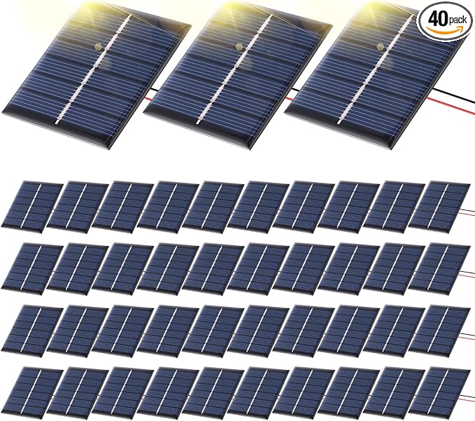 Kanayu 40 Pcs Small Solar Panels 3v 120ma Mini Polycrystalline Solar Cells DIY System Kits Epoxy Panel Module Photovoltaic Cells Charger 60 x 55 mm for Light Flashlight Charger