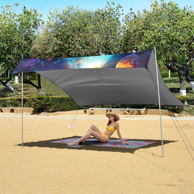 ALAZA Colorful Sea Turtle Moon Beach Tent Sun Shelter Portable Canopy Sunshade for Outdoor Camping Picnics Backyard Fun 10x9 ft