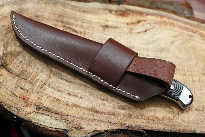 GCS Handmade D2 Steel Hunting Knife with Black And White Micarta with Steel Bolsters Handle Full Tang Blade and Leather Sheath for Hunting Hunting Camping Survival EDC-GCS 940