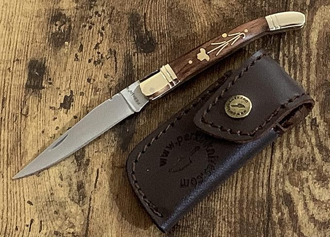Perkin Handmade Pocket Knife with Leather Sheath - Legal Foldable Pocket Knifes for Men and Women Small EDC Lightweight Folding Knives with Laguiole Type-Gift for Unisex Adult Everyday Carry.