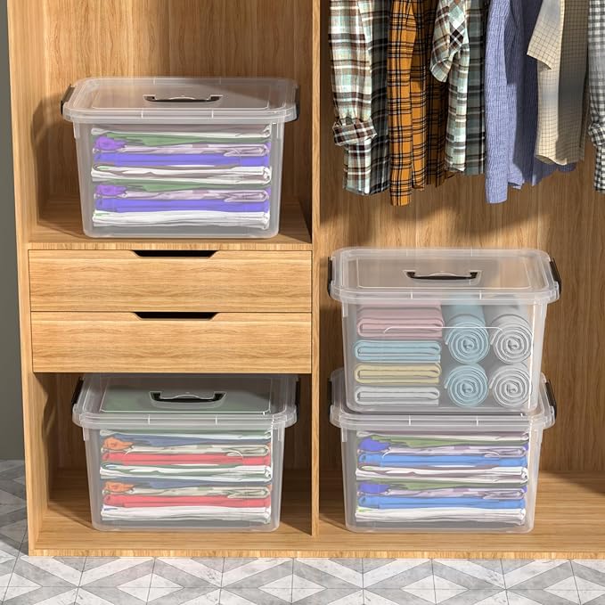 4-Pack Plastic Storage Bins Boxes Containers with Lids 18 L Clear Latching Box with Handle