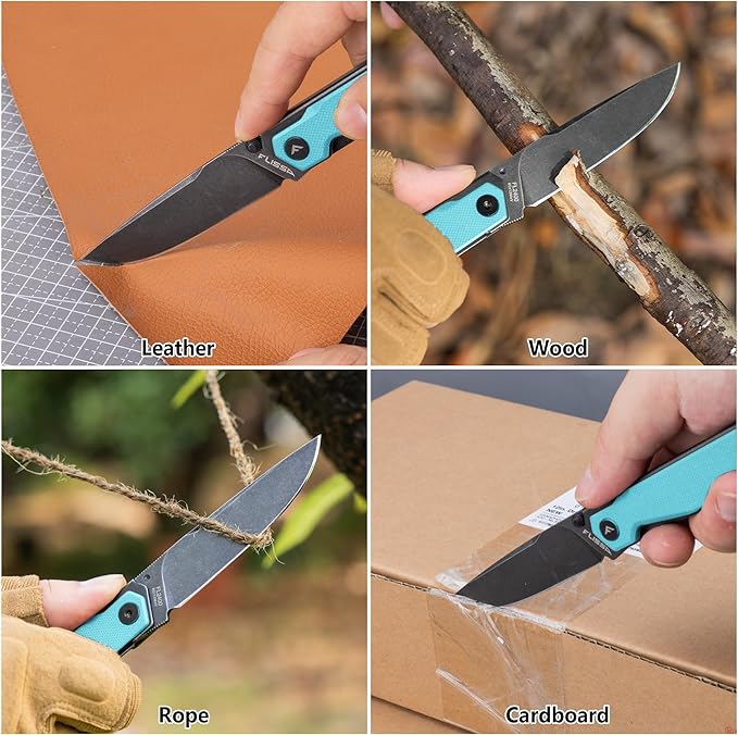 FLISSA 2PCS Folding Knife Set Pocket Knife with D2 Steel Blade G10 Handle Pocket Clip Lightweight Tactical Knife for Camping Hiking Hunting EDC Daily Use