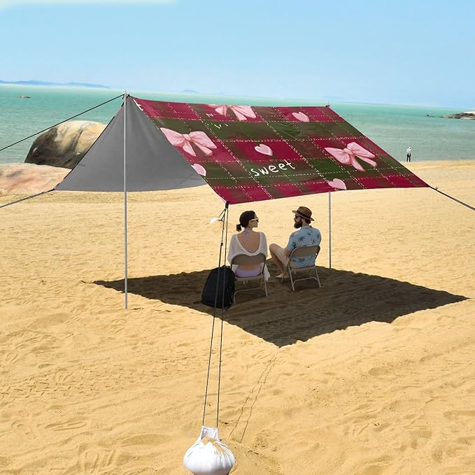 ALAZA Grid Background Bow Pattern Beach Tent Sun Shelter Portable Canopy Sunshade for Outdoor Camping Picnics Backyard Fun 10x9 ft