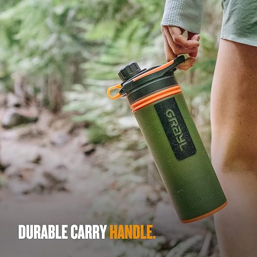 GRAYL GeoPress 24 oz Water Purifier Bottle - Filter for Hiking Camping Survival Travel (Oasis Green)