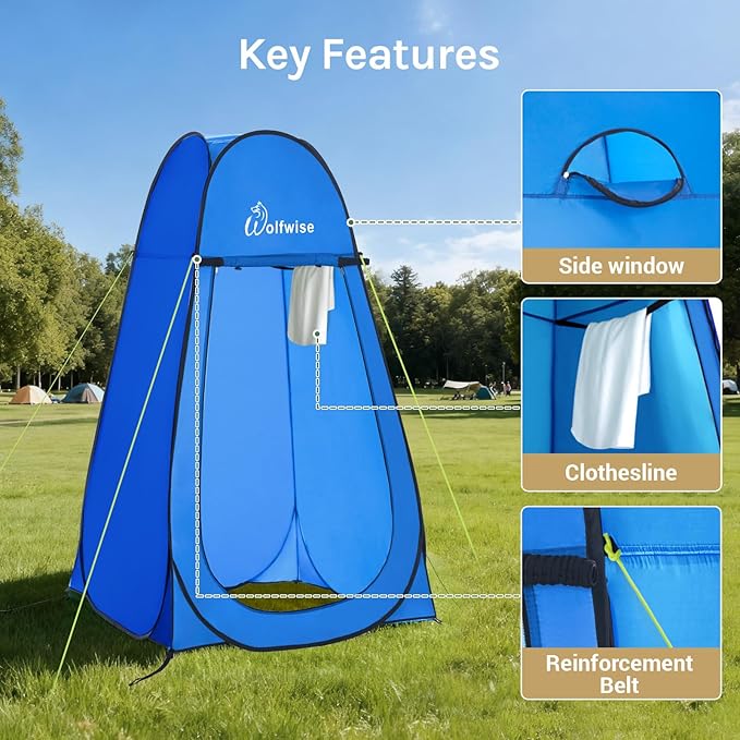 Wolfwise Pop Up Shower Tent for Camping Portable Instant Changing Tent with Ventilation Window &amp Carry Bag Privacy Bathroom Toilet for Beach &amp Outdoor Width 47  Height 83  Blue