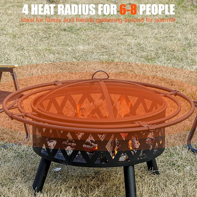 EcoNook 36 Inch Wood Burning Fire Pit with 2 Loops Outdoor Fire Pit with Spark Screen &amp Fire Poker Cross Weave Firepit for Outside Fireplace Bonfire for YardPatio Garden