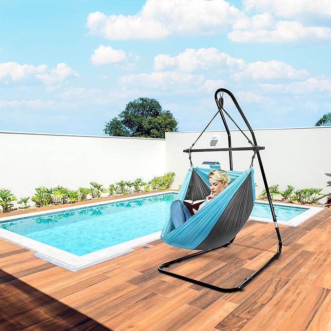 Sorbus Durable Hammock Chair Stand Hanging Chair Stand- Heavy Duty Steel Sensory Swing Stand- Weather &amp Rust Resistant- Adjustable Portable Stand 330lbs for TreeLoungerAir PorchIndoor/OutdoorP