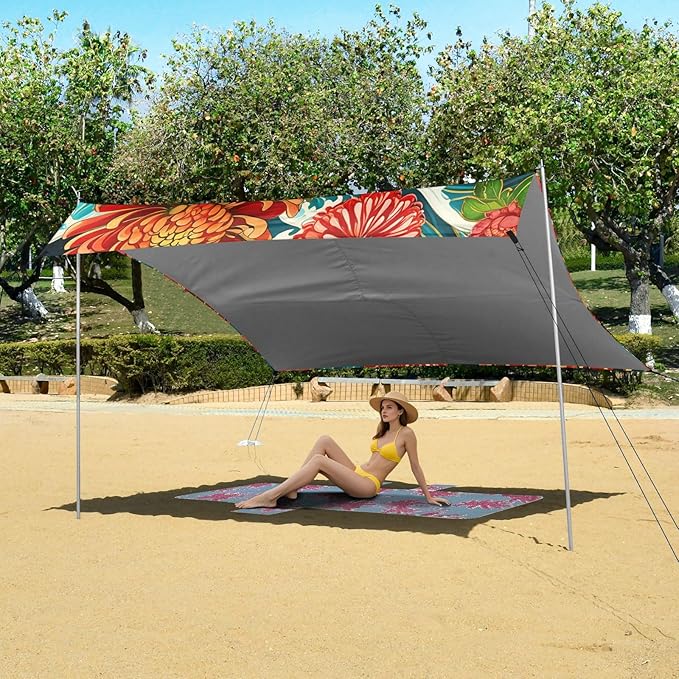 Beach Canopy with Windproof Ropes &amp Sandbags Beach Tent Sun Shade Sun Shelter for Camping Trips Fishing Backyard Fun or Picnics Landscape