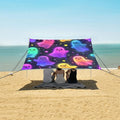 ALAZA Colorful Ghost Stars Pattern Beach Tent Sun Shelter UPF50+ Protection Beach Shade Canopy w/ 4 Sandbags for Outdoor Camping Fishing Backyard Fun Picnic 10x9 ft
