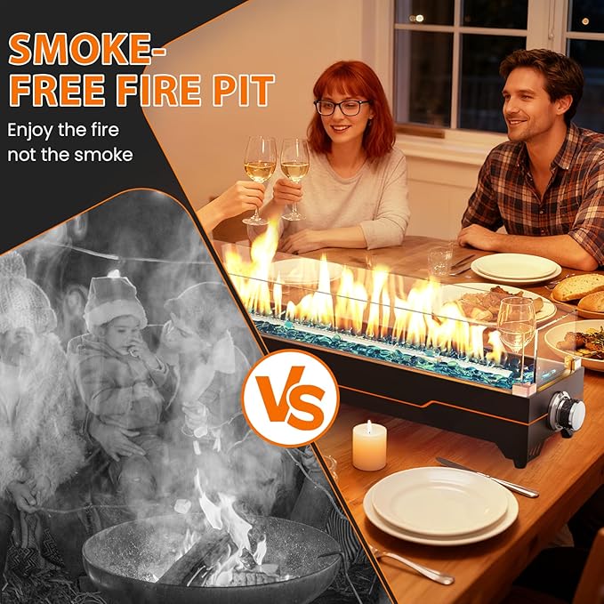 GRISUN Tabletop Fire Pit28 Inch Propane Fire Pit Table45000 BTU Table Top Firepit with Glass Wind GuardStainless Steel BurnerFire GlassPortable Propane fire Pit for Patio Camping Backyard &amp