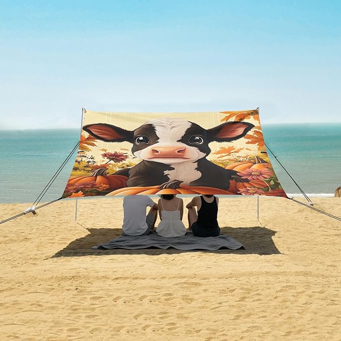 ALAZA Cow Pumpkin Fall Beach Tent Sun Shelter Portable Canopy Sunshade for Outdoor Camping Picnics Backyard Fun 10x9 ft