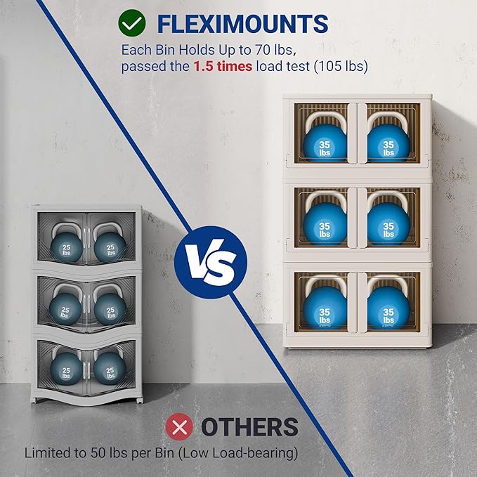FLEXIMOUNTS 152 QT Stackable Storage Bins With Lids Collapsible Plastic Storage Bins Closet Organizers and Containers with Doors and Built-in Wheels For Home 2 Pack Cubes Milky White