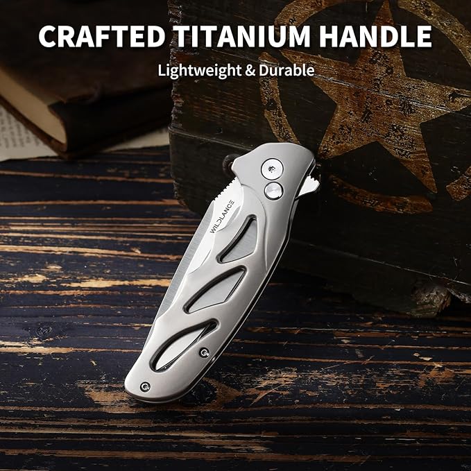 Small EDC Pocket Knife for Men &amp Women - 3 Drop Point D2 Blade Titanium Handle with Button Lock &amp Pocket Clip | Small Slim Cool Folding Knife for Daily Carry Camping Hiking &amp Outdoor Us